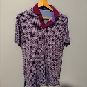 Men's Greyson golf Patterned Polo Shirt - Burgundy and Blue